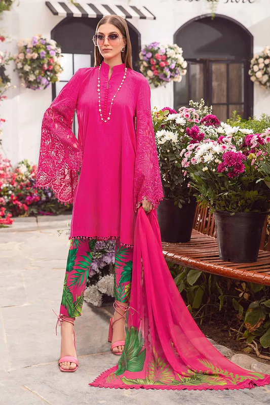MARIA B - 3PC LAWN EMBROIDERED SHIRT WITH PRINTED DUPATTA AND TROUSER