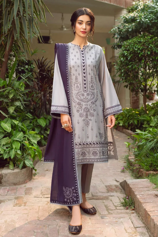 JAZMIN - 3PC LAWN EMBROIDERED SHIRT WITH BAMBER CHIFFON EMBROIDERD DUPATTA