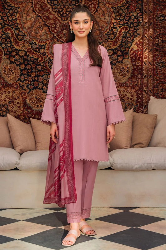 ZIVA - 3PC LAWN EMBROIDERED SHIRT WITH DIAMOND PRINTED DUPATTA AND TROUSER
