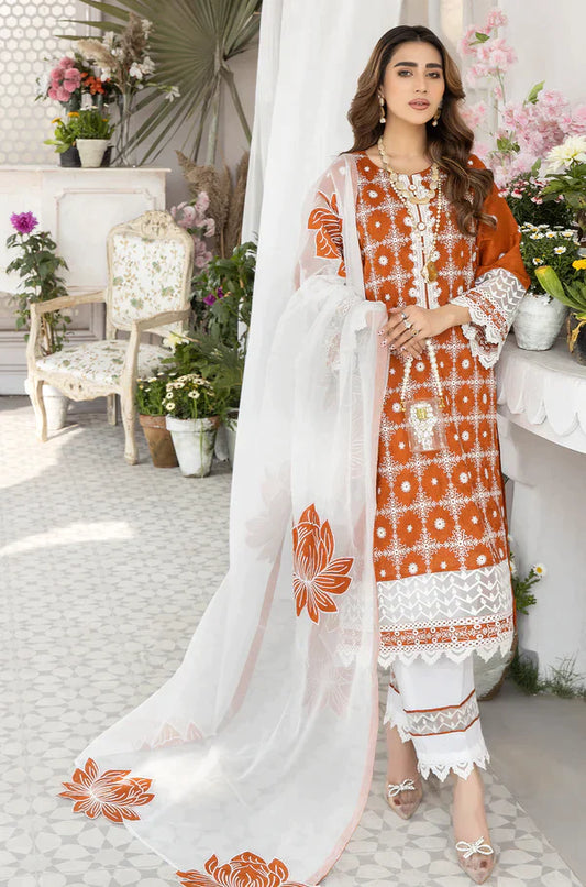 MARIA B - 3PC LAWN EMBROIDERED SHIRT WITH ORGANZA EMBROIDERED DUPATTA