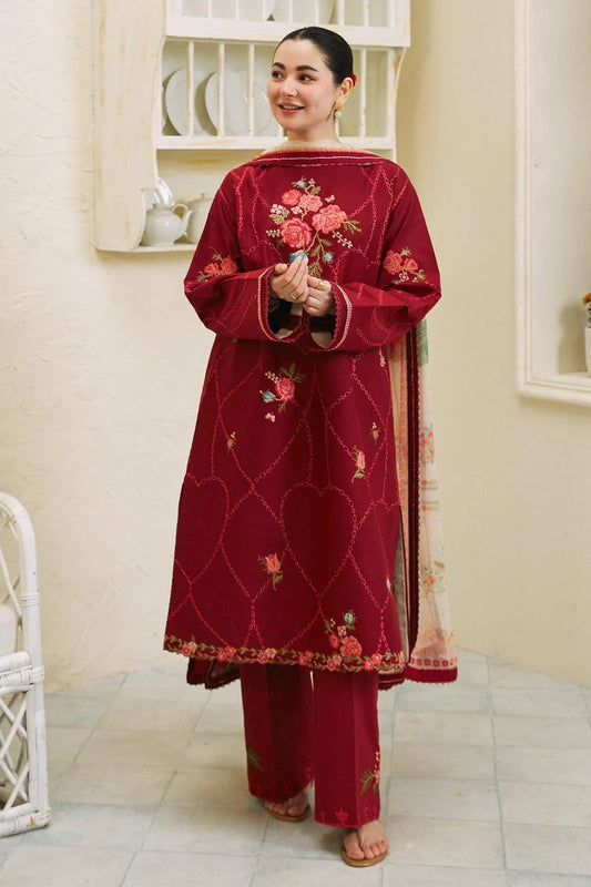 ZARA SHAH JAHAN - 3PC LAWN EMBROIDERED SHIRT WITH DIAMOND PRINTED DUPATTA AND TROUSER